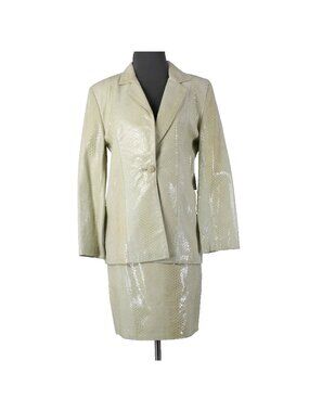 Rocco Damelio Dero Skirt Suit Sz 4 Light Green Croco Patterned Leather Lined